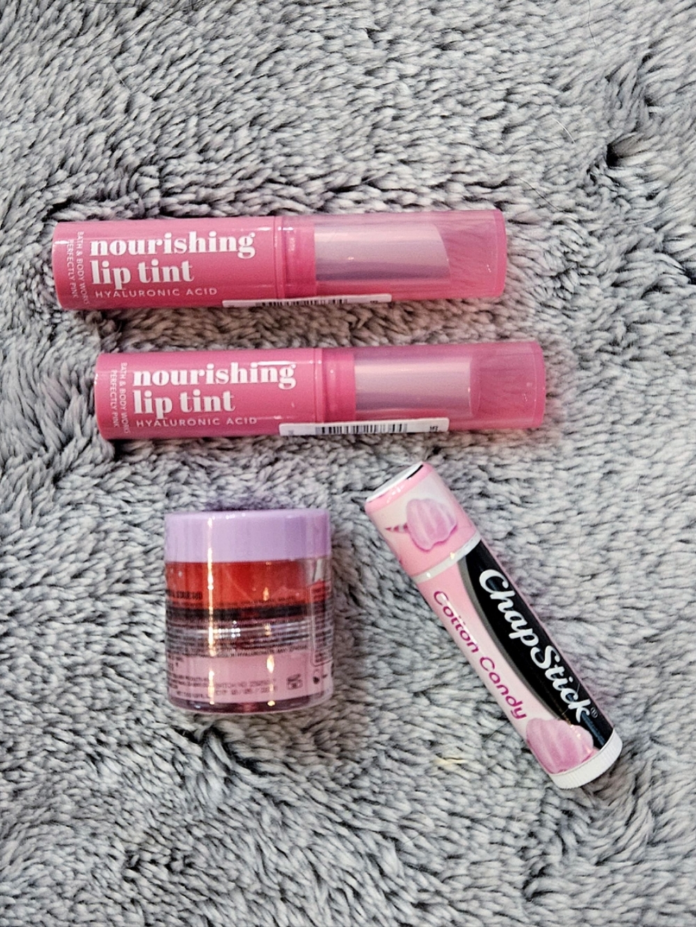 NEW Set (4) Pink Lip Care Bath Body Works Lip Tint CtnCandy Chapstick Scrub Mask